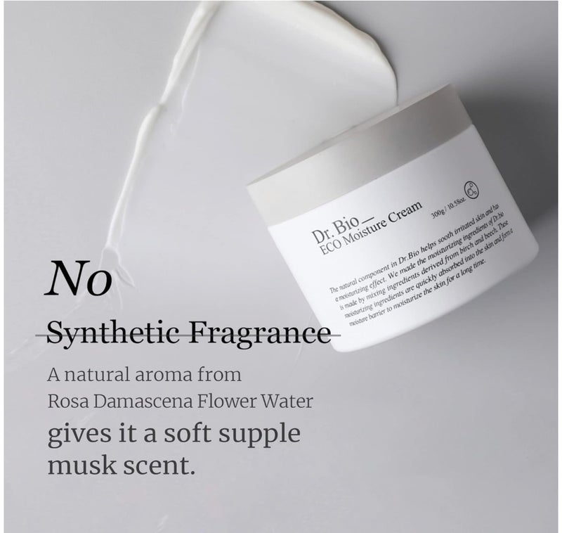 Dr.Bio Eco Moisture Cream 300 g  Daily Face & Body Moisturizer with Shea Butter, Ceramide NP & Rose Water, Deep Hydration for All Skin Types (Sensitive & Family-Friendly) - Image 3